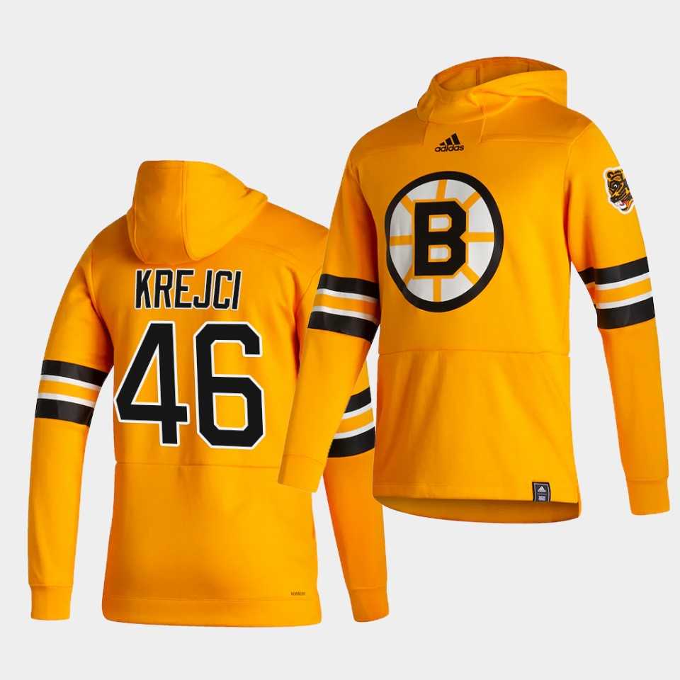 Men Boston Bruins 46 Krejci Yellow NHL 2021 Adidas Pullover Hoodie Jersey